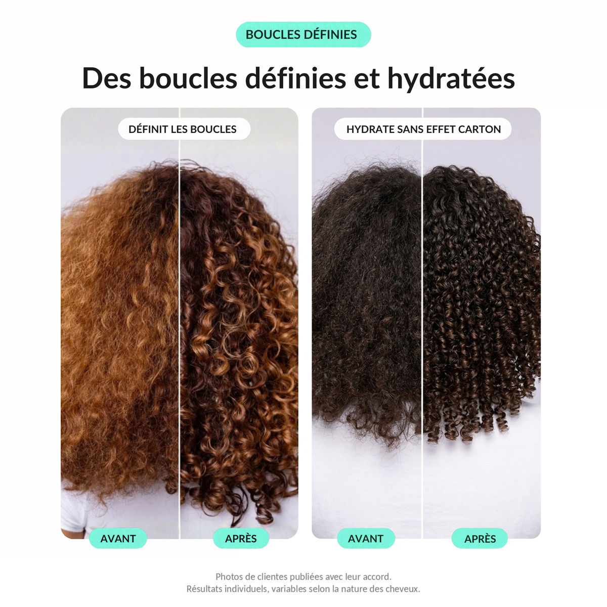 Avant / après Gelée coiffante Lianara : boucles définies et hydratées