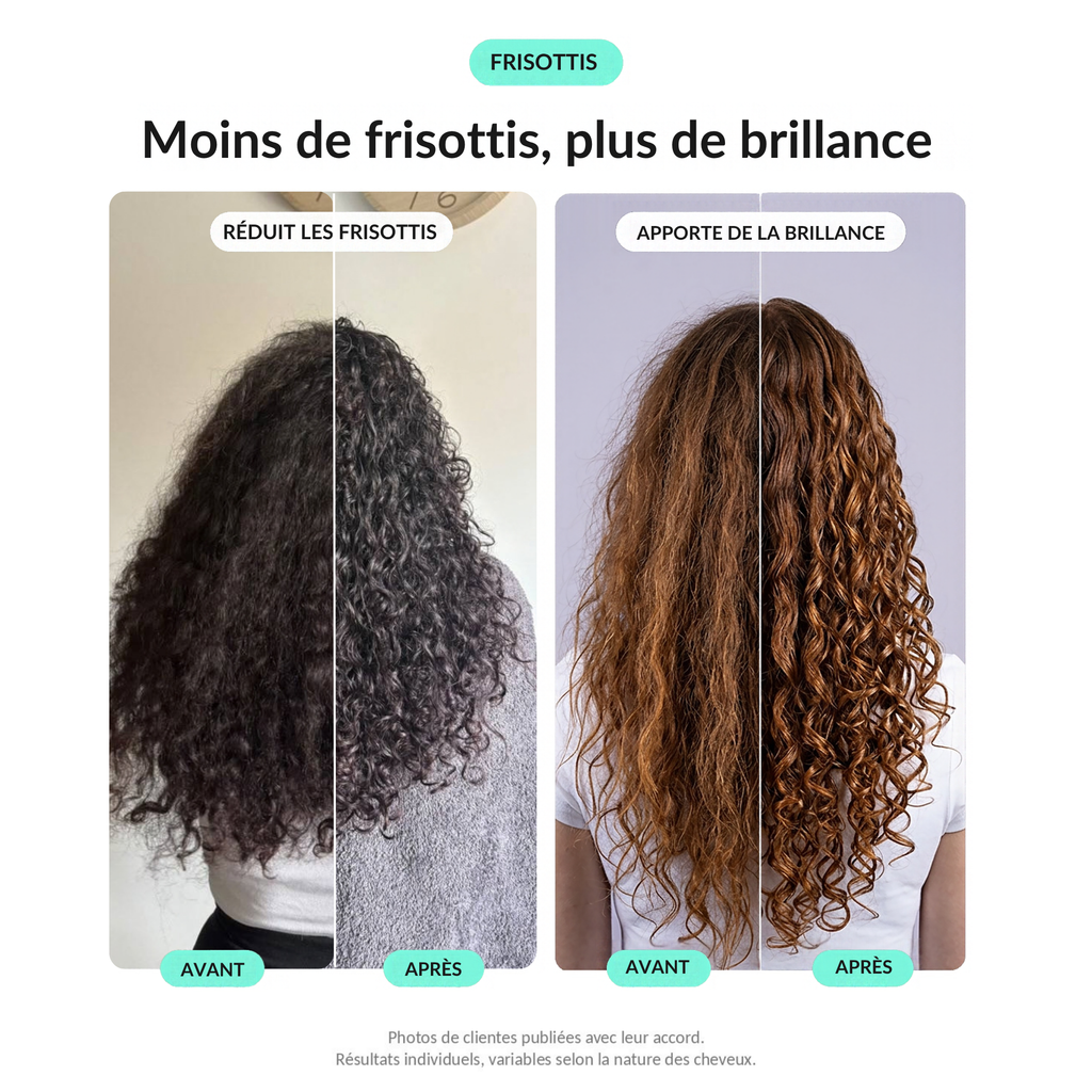Avant / après Gelée coiffante Lianara : moins de frisottis et plus de brillance
