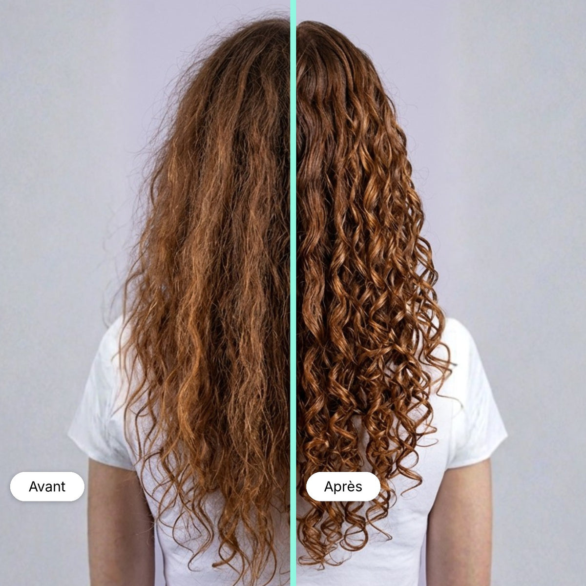 Avant / après avec la gelée cheveux bouclés Lianara sur cheveux ondulés