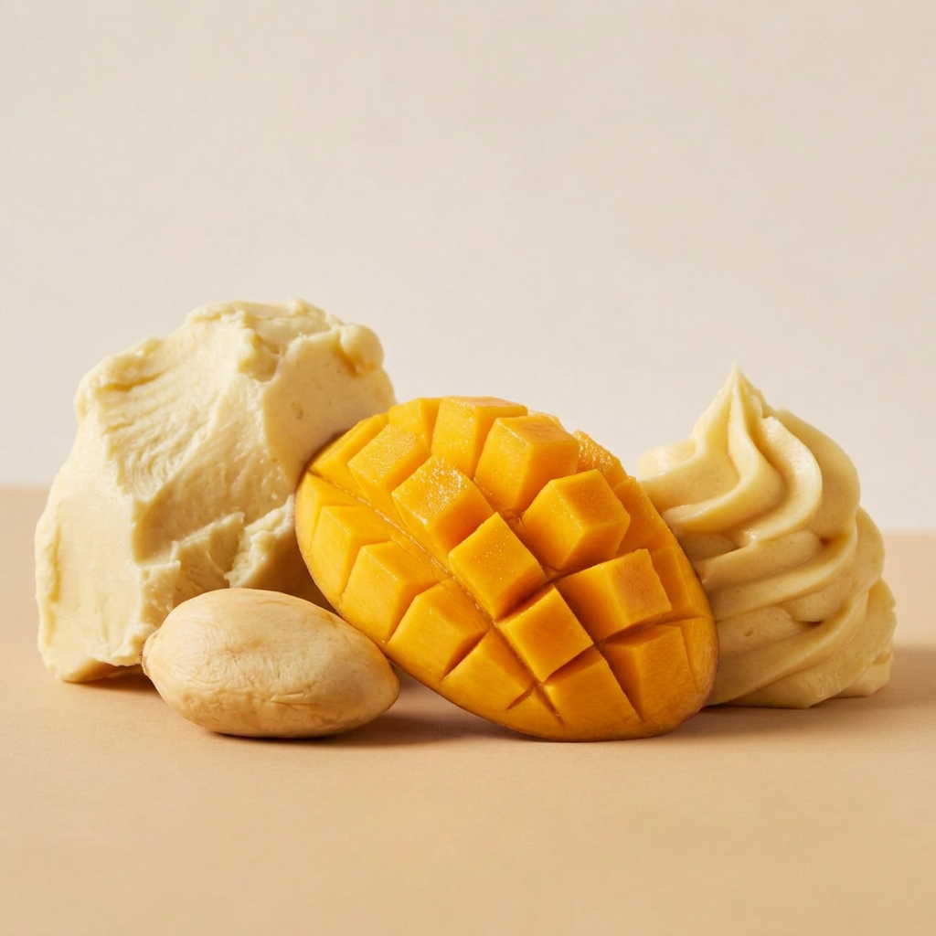 Beurre de mangue, ingrédient de la crème coiffante Lianara pour cheveux bouclés
