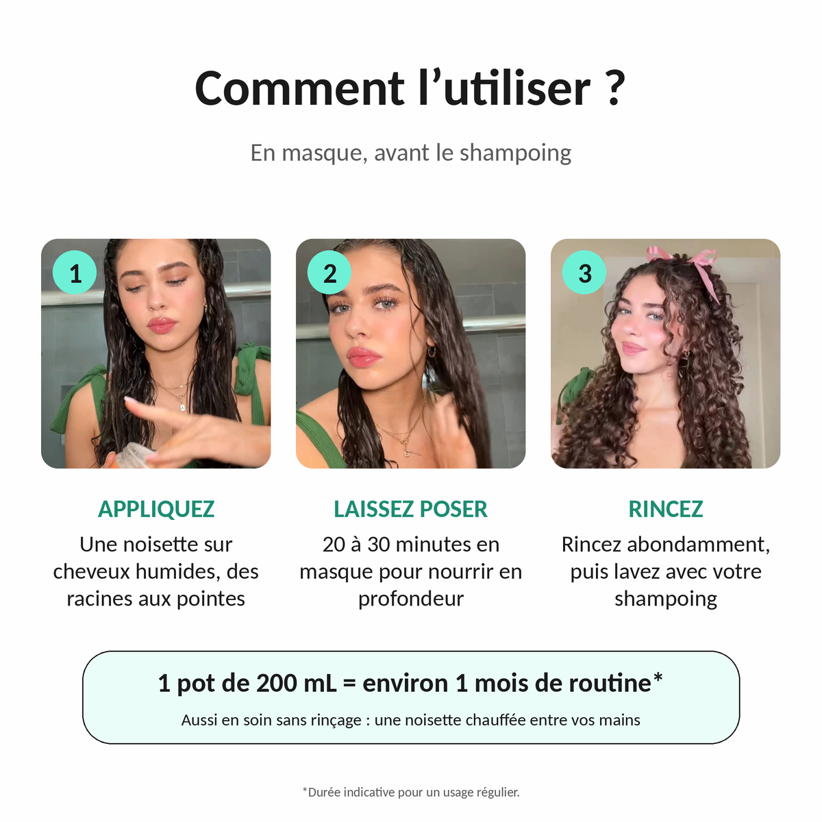 Comment utiliser la Chantilly capillaire Lianara en masque avant le shampoing, en 3 étapes