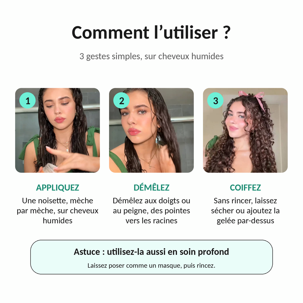 Comment utiliser la crème de coiffage Lianara en 3 étapes sur cheveux humides