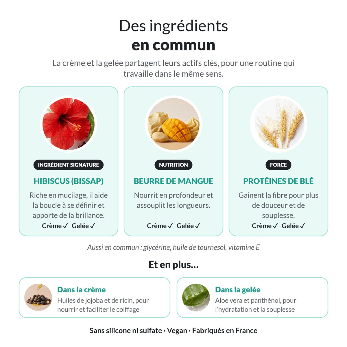 Ingrédients en commun de la crème et de la gelée Lianara : hibiscus, beurre de mangue, protéines de blé
